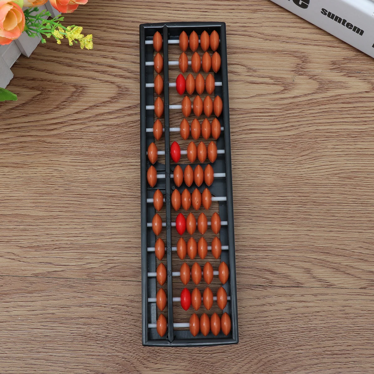 Portable 13 Rods Plastic Arithmetic Abacus Soroban Calculating Tool Educational Tools for Students Kids Brown