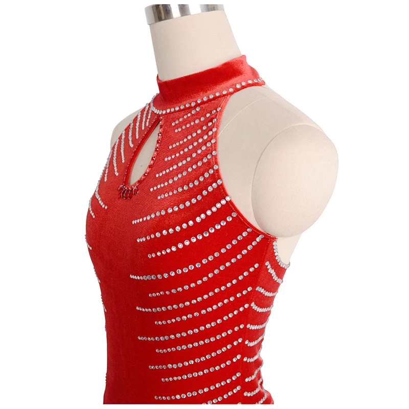 Vestido de patinaje artístico Nasinaya, falda de competición personalizada para patinaje sobre hielo para niñas, mujeres y niños, gimnasia, terciopelo rojo brillante