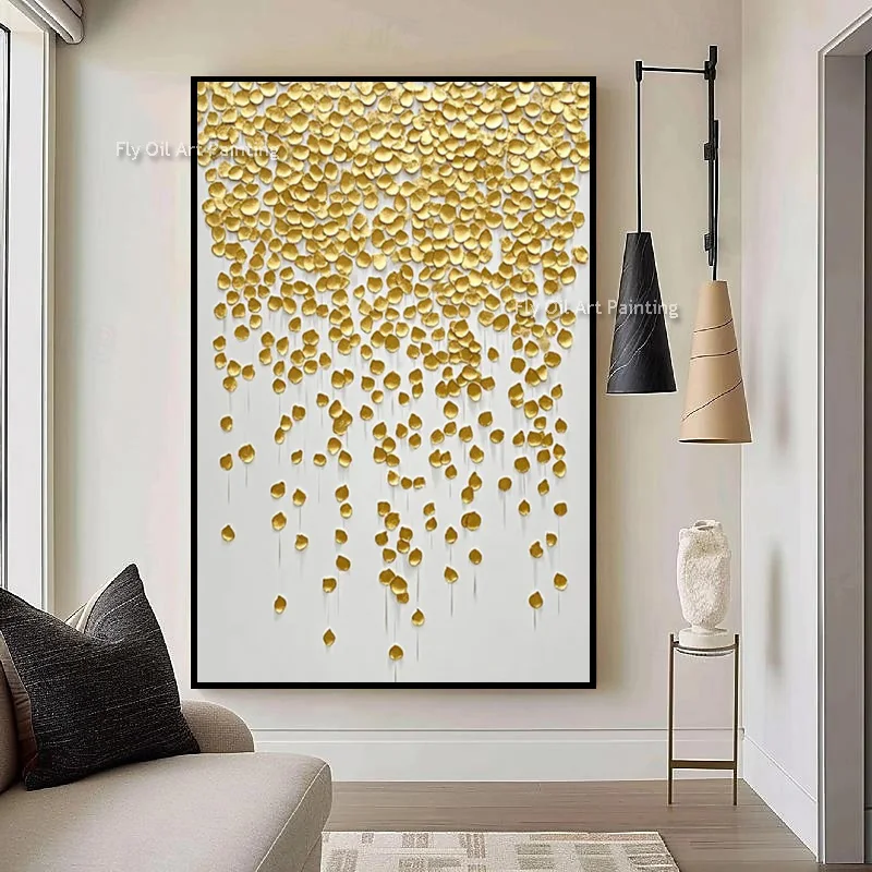 Golden Yellow And White Knife Thick Canvas Artwork Large Abstract Blue Orange Simple Original Oil Painting For Room Decor As Gif