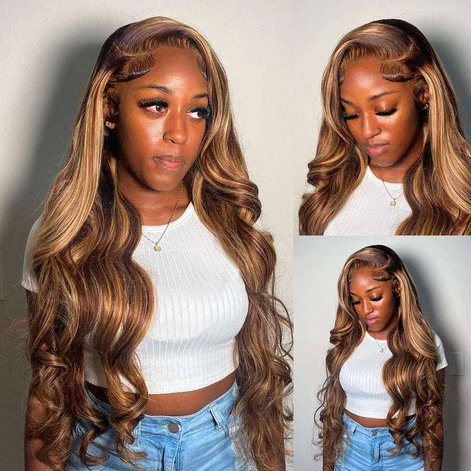 30 40 inci Body Wave Ombre sorot HD transparan renda Wig Frontal 13x6 4/27 Wig berwarna Lace Front Wig rambut manusia untuk wanita