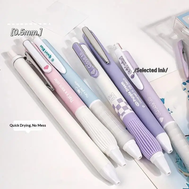 New 5pcs Retractable Gel Pen Fashion Simplicity Transparent Writing Pen Quick Drying CS Tip 0.5mm Black Ink Scrapbook Pen