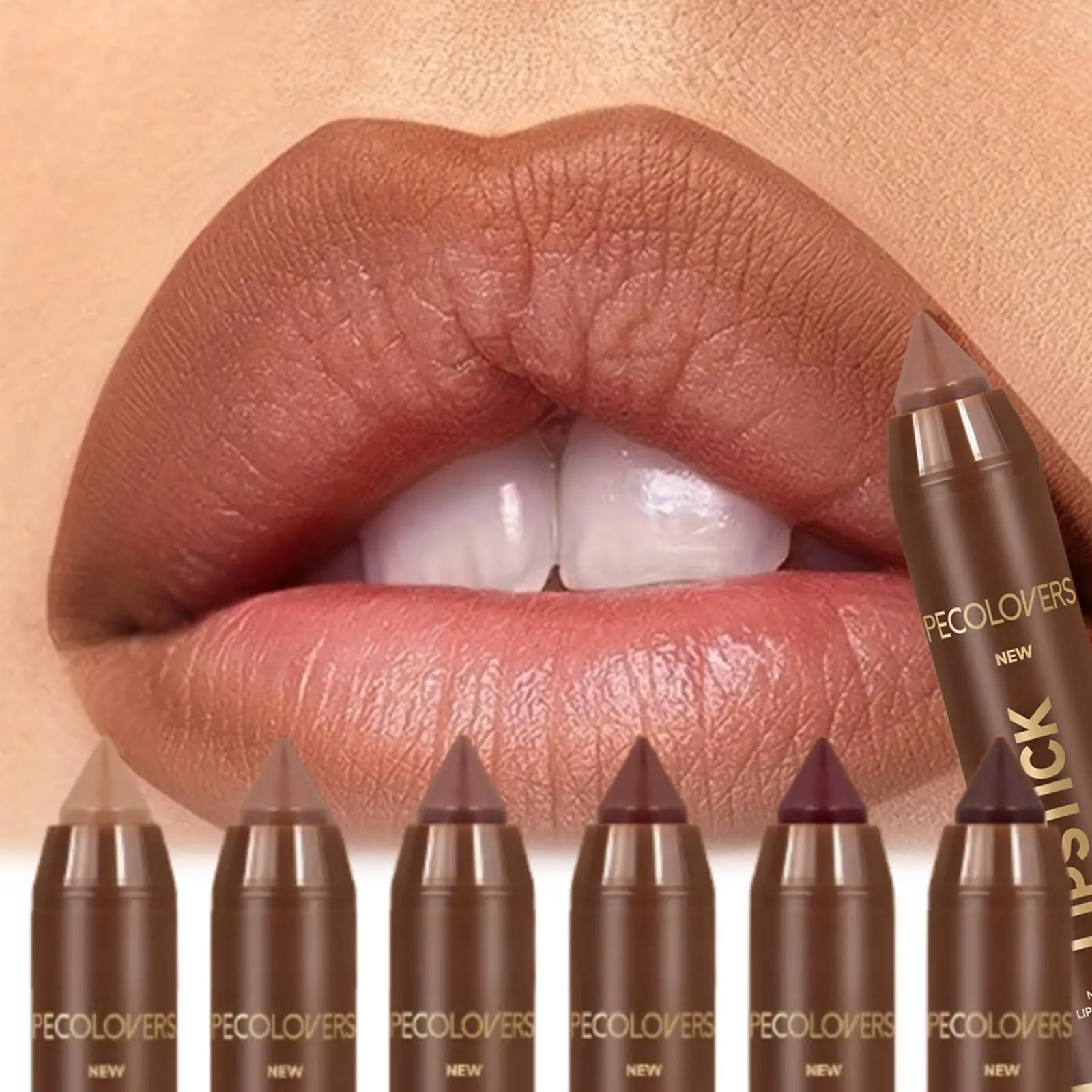 قطعة واحدة من أحمر الشفاه البني غير اللامع يدوم طويلاً، سهل الاستخدام، اختيار متعدد الألوان، خفيف الوزن، متين، مناسب لجميع أنواع البشرة