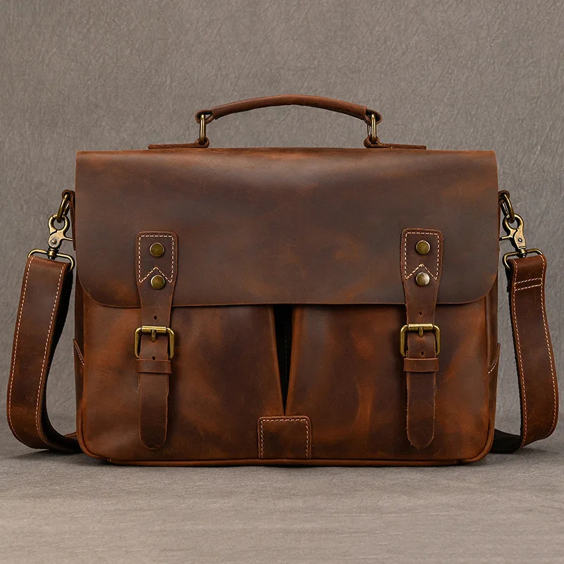 Novo retro bolsa de couro masculino bolsa de luxo maleta de alta qualidade bolsa de ombro casual masculino tendência