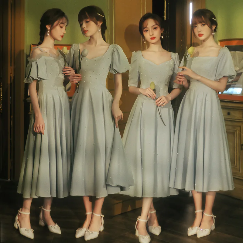 

Maids of Winter Long Sve ort Dres Ele Pure Color aduation Ceremony Dres for Sister ups