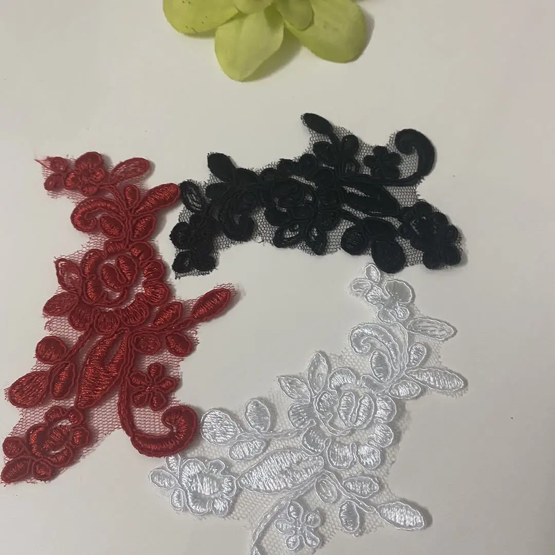 10 Uds. De adornos para la cabeza de boda delicados y baratos, color marfil, negro, Borgoña, apliques de encaje, costura, adorno de encaje, vestido DIY