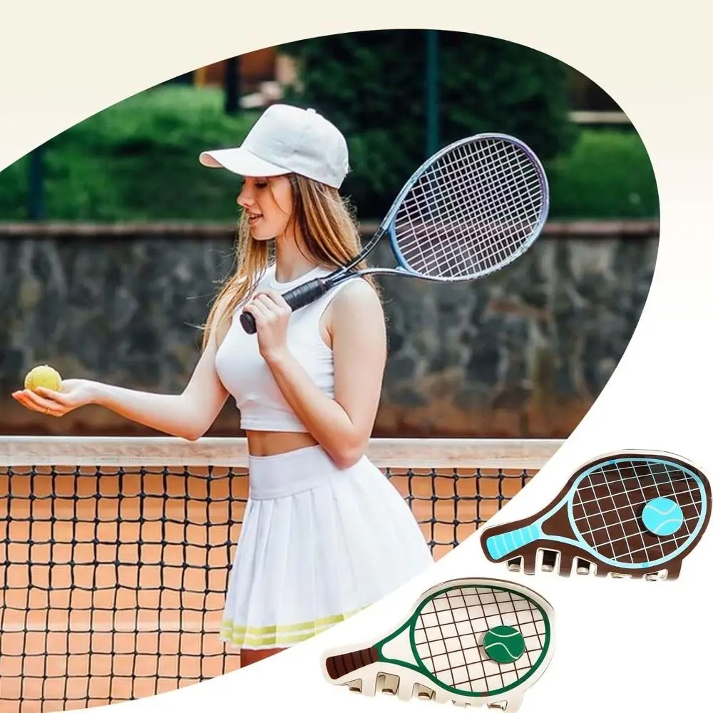 New Creative Tennis Shark Hair Clip Tennis Racket Shape Sports Hair Claw PVC Non Slip Hair Clamps for Women Girls view 3