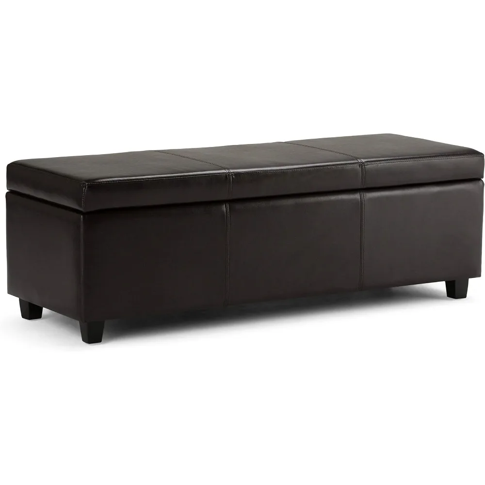 

Avalon 48 Inch Wide Contemporary Rectangle Storage Ottoman Bench in Tanners Brown Vegan Faux Leather Entryway and Family Room