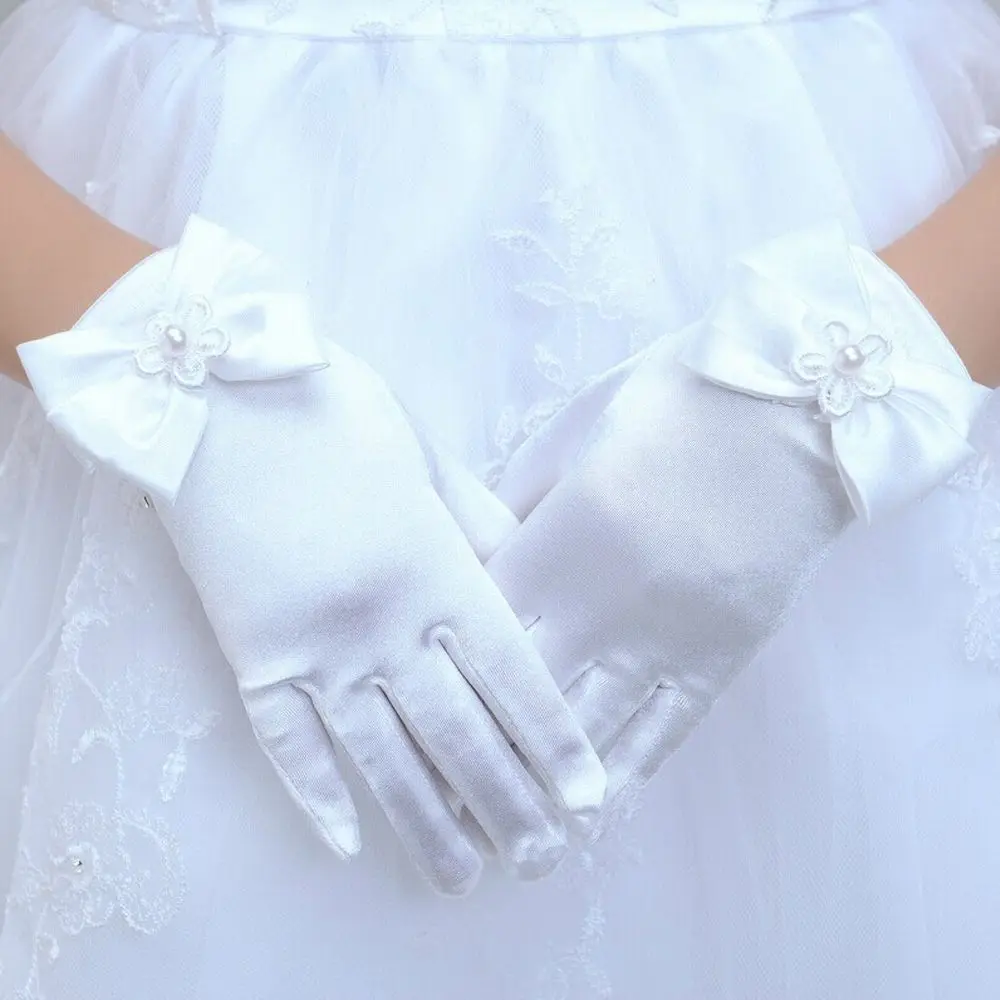 

1pair Flower Girl Children's Party Dress Accessories Dress Gloves Bowknot Gloves Princess Gloves Brief Paragraph Lady Gloves