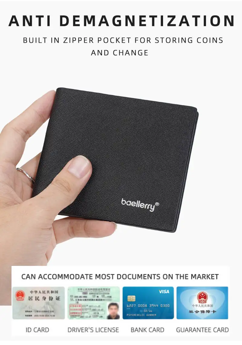 Baellerry Business High-end Men's Ultra-thin Wallet Multiple Solid Card Holder Slots Short With Frosted PU Leather Wallets