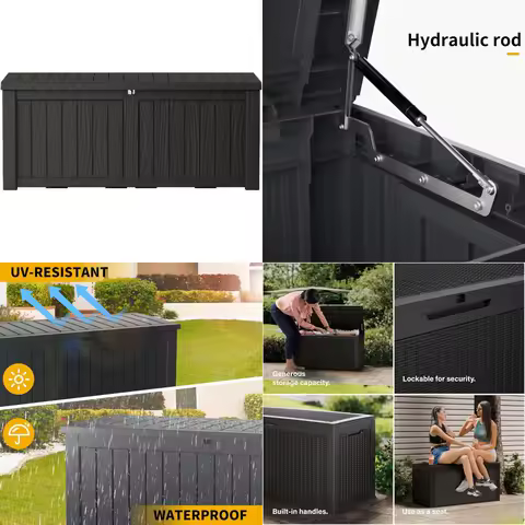Large Waterproof Lockable Outdoor Storage Box - 150 Gallon Resin Deck Patio Bin for Pool Accessories, Cushions, and Furniture