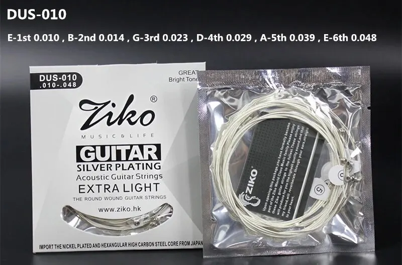 ZIKO DUS 010 011 012 Akustikgitarrensaiten, sechseckiger Kohlenstoffstahlkern, versilbert, Musikinstrumente, Zubehör, Teile – Detail 10