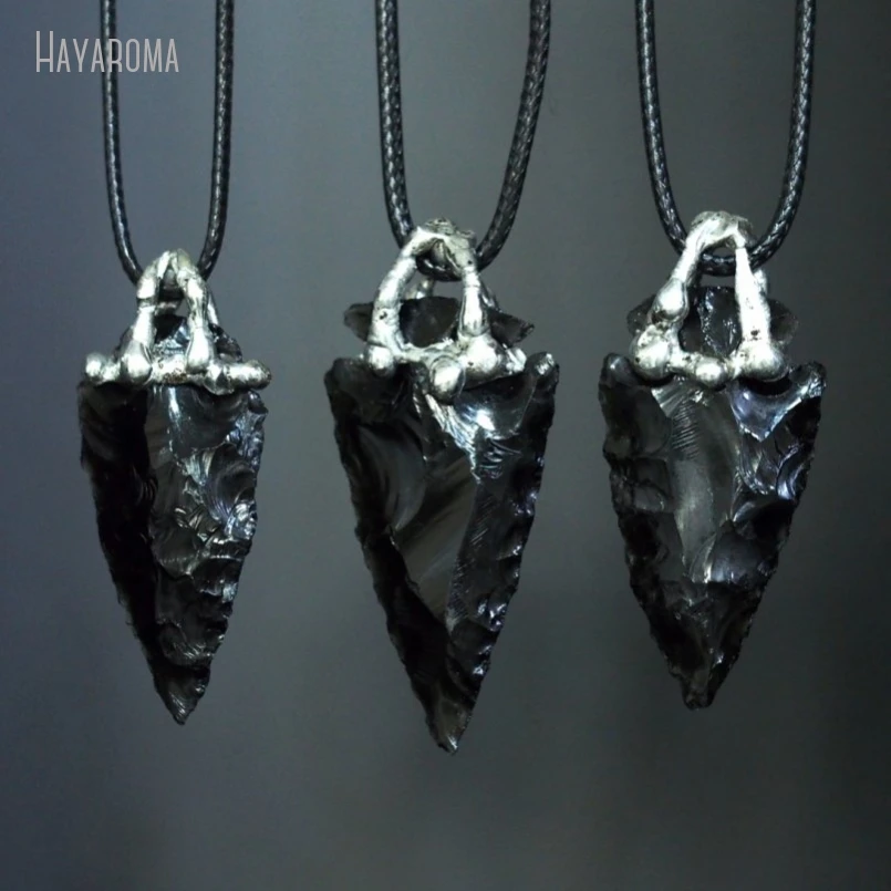 10Pcs Wholesale Soldered Dragon Claw Free Form Arrow Point Handmade Jewelry Hammered Leather Rope Obsidian Necklace NM47462