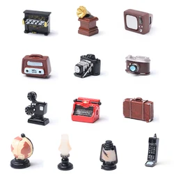 Retro Resin Figurine Dollhouse Miniatures Camera Phone Lamps Globe Typewriter Model Mini Luggage Miniature Photo Props