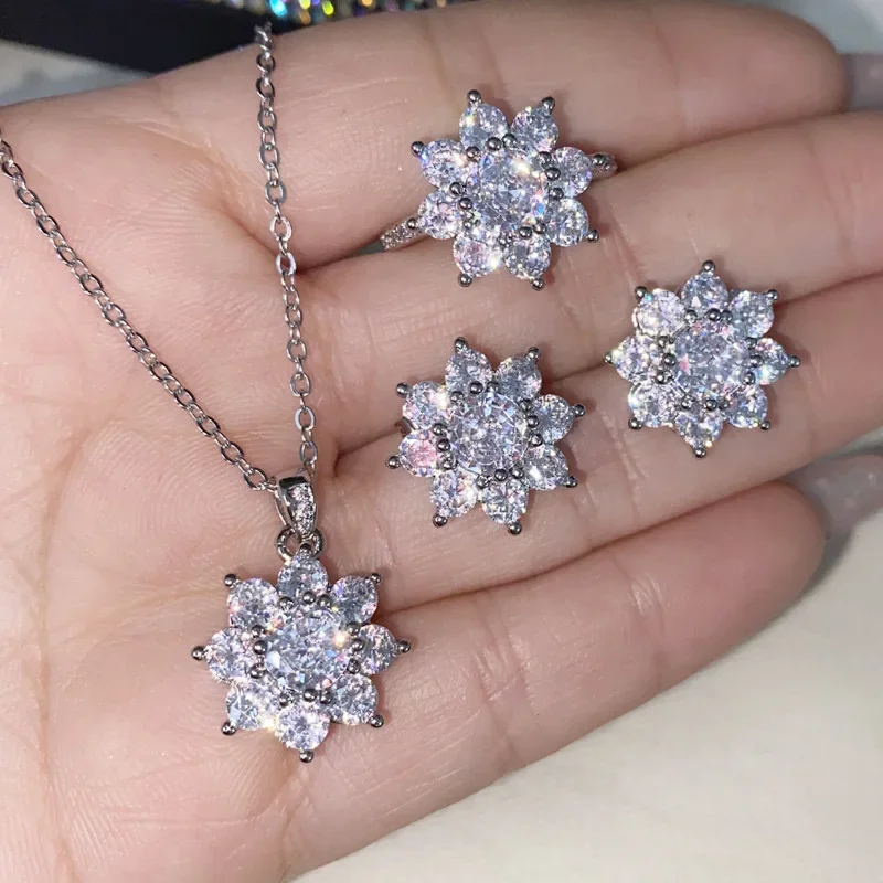 

MDL Moissanite Styl.Full Diamond Earrings Set Of Three Faux D Color Moissan Sparkling Sunflower Ring