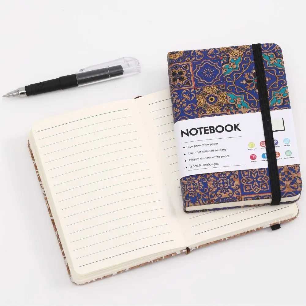 Cuaderno Retro con cubierta de cuero PU A6, patrón impreso, 200 páginas, libretas para estudiantes, libro de escritura portátil resistente al desgaste, diario para estudiantes