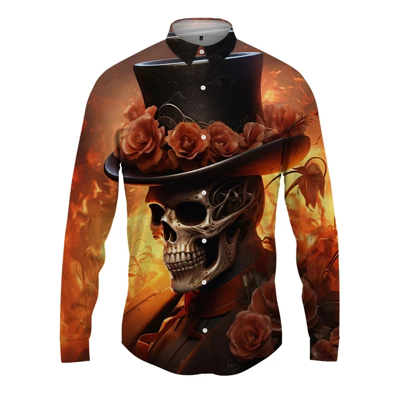 The Gentleman\'s Skull 3D Print Lapel Men Shirt ManWomen Casual Fashion Long Sleeves Shirts Button Tops Oversized Unisex Clothes