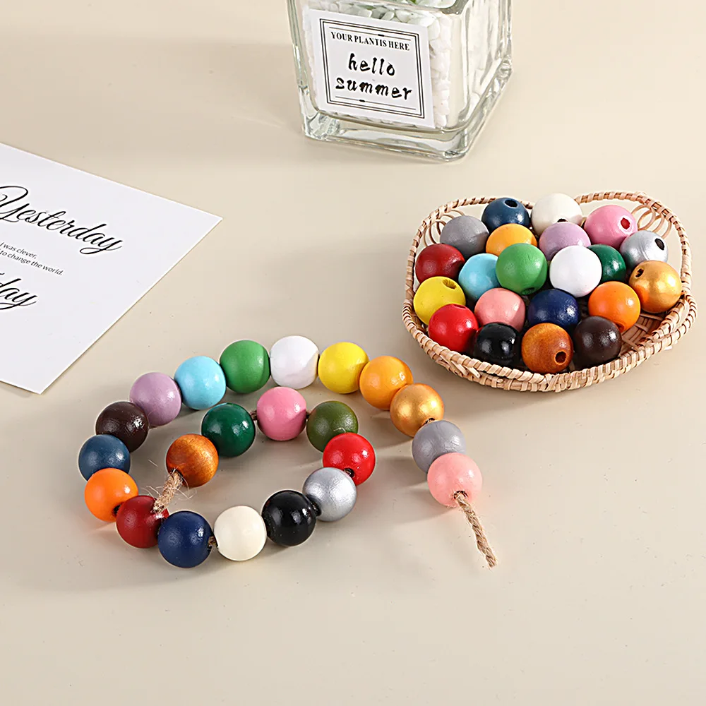

50pcs Wooden Beads Color 16mm Round Spacer Beading Wood Beads For Pacifier Clip Jewelry Findings Making DIY Necklace