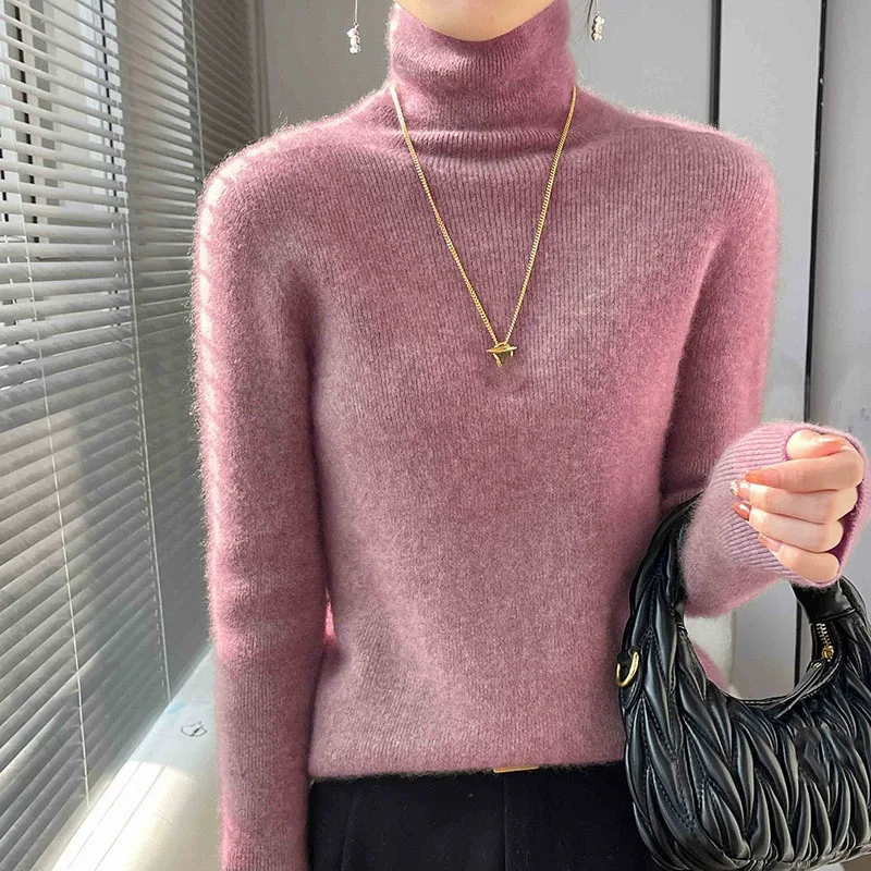 المرأة الياقة المدورة محبوك سترة طويلة الأكمام سليم صالح مطاطا مضلع البلوز الإناث الخريف الشتاء الأساسية البلوزات والبلوز #3