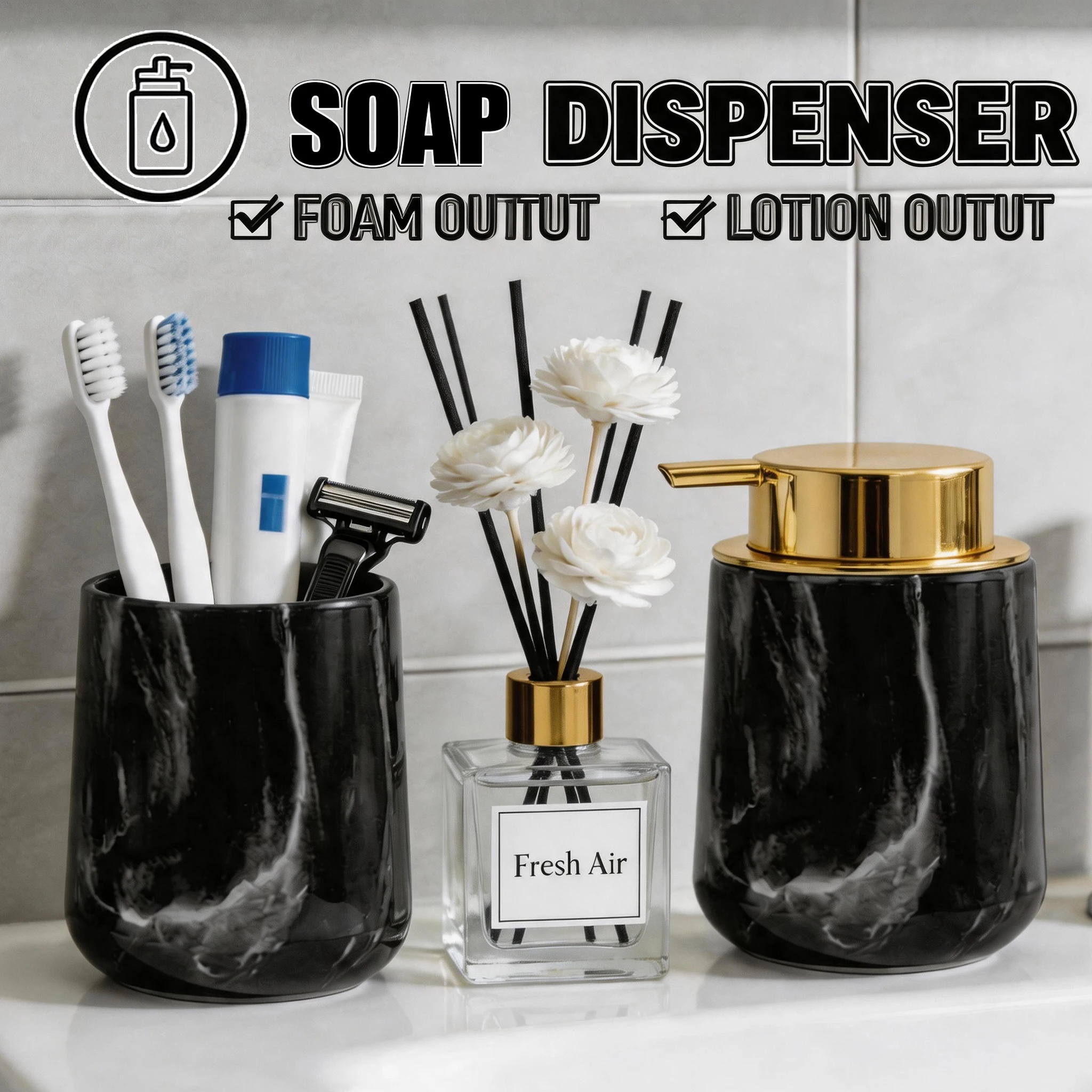 Foam/Lotion Pump Option Soap Dispenser-Refillable Hand Soap Dish Soap Facial Cleanser Bottle for Bathroom Kitchen Vanity Decor