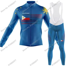 2023 PHILIPPINES National Team Cycling Jersey Set Summer Cycling Clothing Long Sleeve Suit MTB Bike Road Pants Bib Ropa Ciclismo