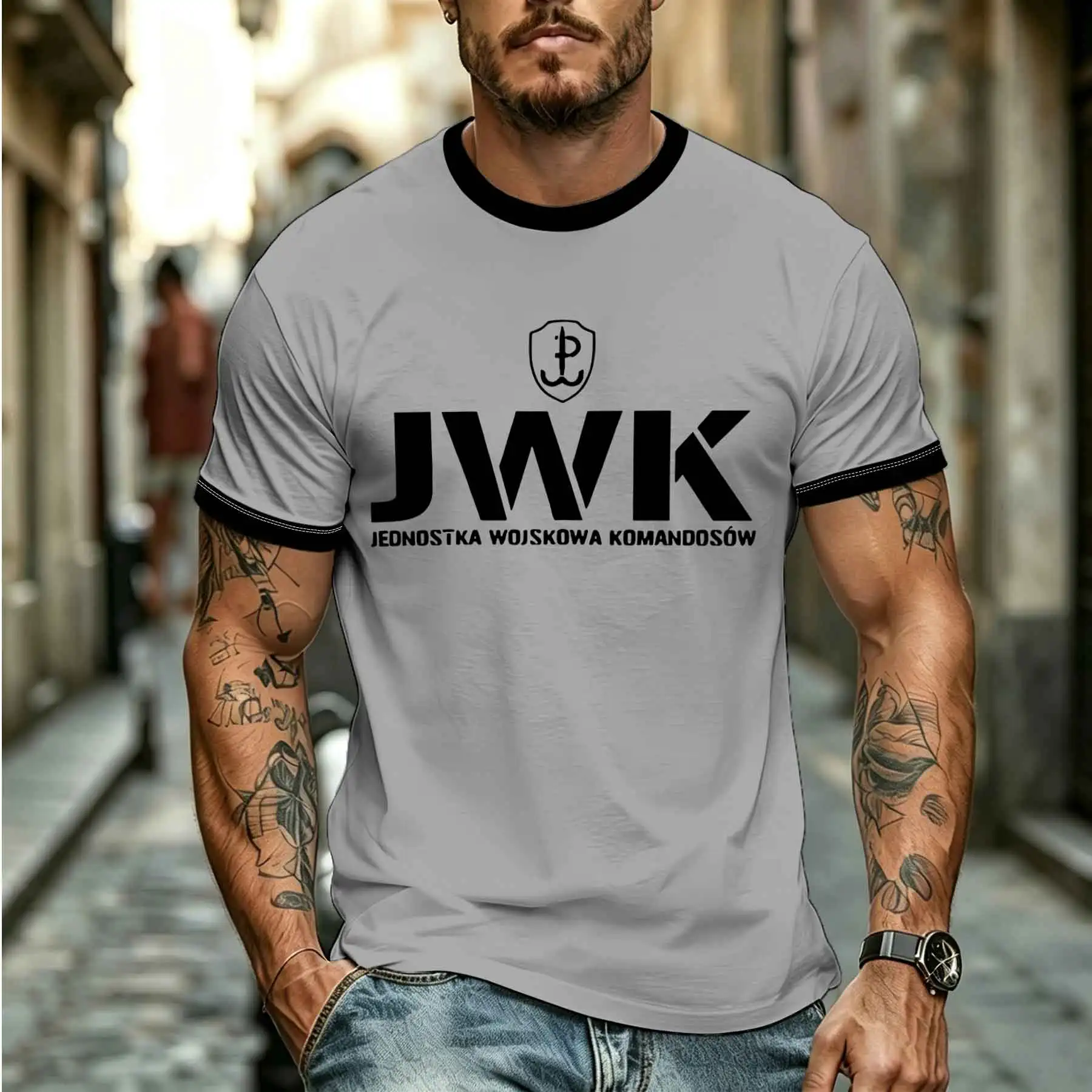 2026 new model Tee Stylish Comfortable Men's Polish JWK Navy Commando Commemorative T-Shirt Tactical Retro Print Casual Short Sl