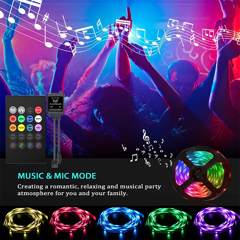 Led Strip Lights For Room 5050 Voice Sensor RGB Led Tape Light Music Wedding Party Led Lights TV Backlight Led Ribbon Strip 