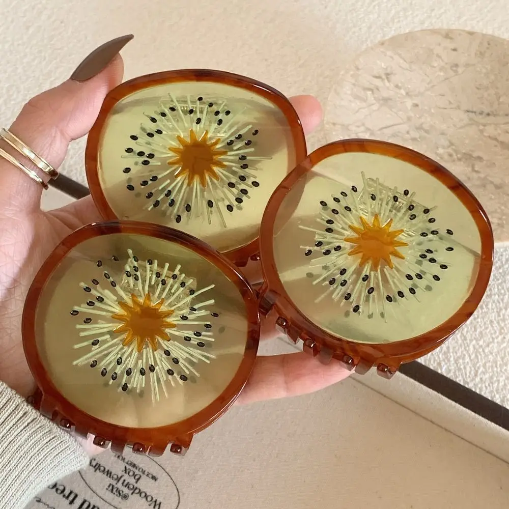 Garra personalizada do cabelo da fruta e do vegetal do ácido acético para meninas, grampo bonito do cabelo dos desenhos animados, grampo pequeno do tubarão, kiwi, acetato