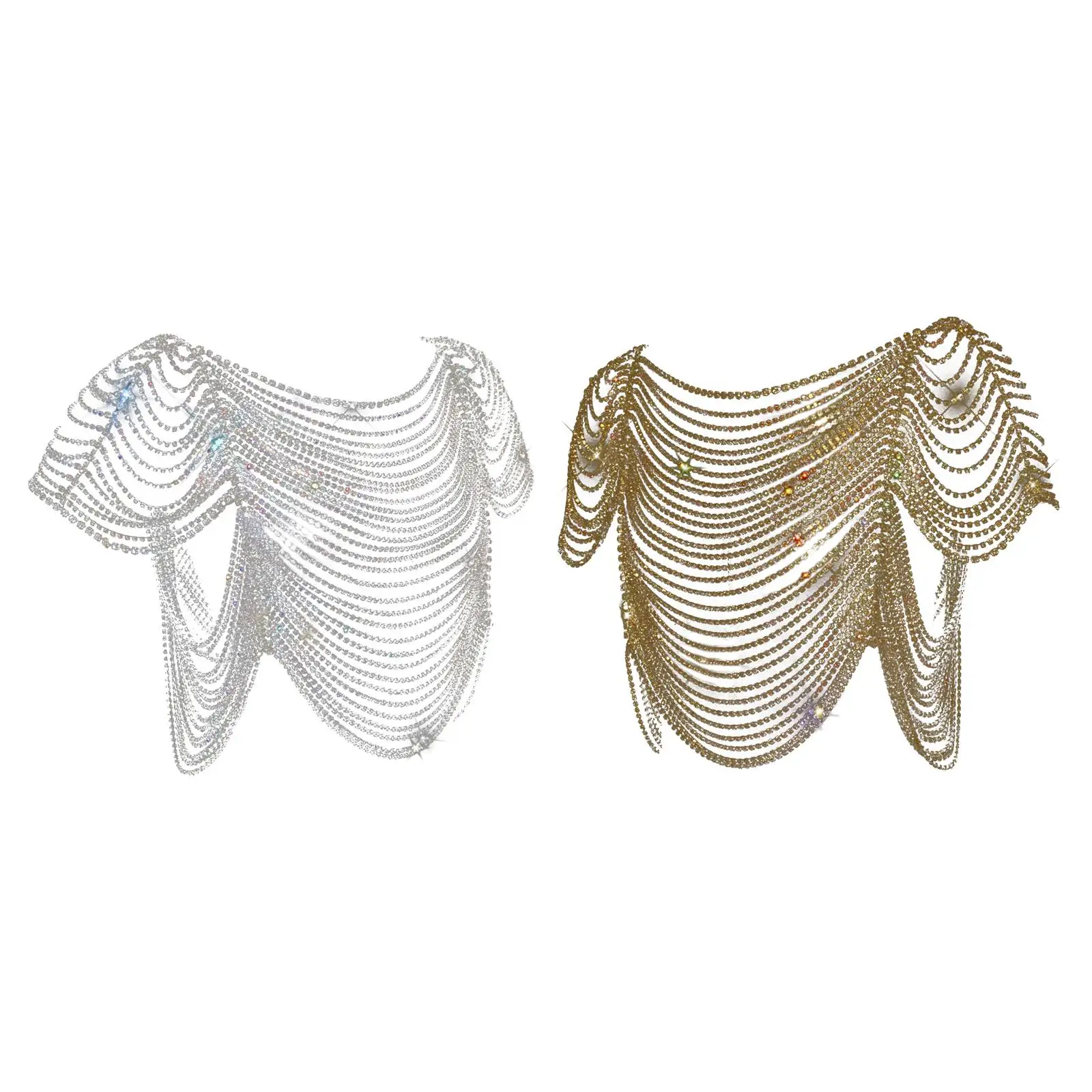 Shiny Rhinestone Nightclub Top Crystal Top Neck Back Chain Eye Catching Fashion Body Chain for Bar Party Halloween Dancers Women