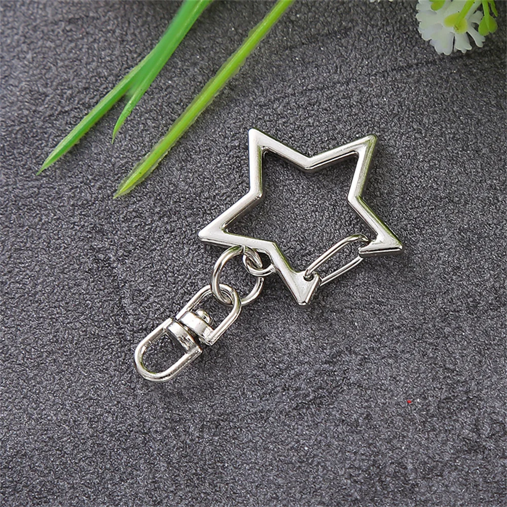 10Pcs New Star Pentagram Hollow Key Chain Rings Keychain DIY Accessories Lobster Clasp Keyring Jewelry Making Findings