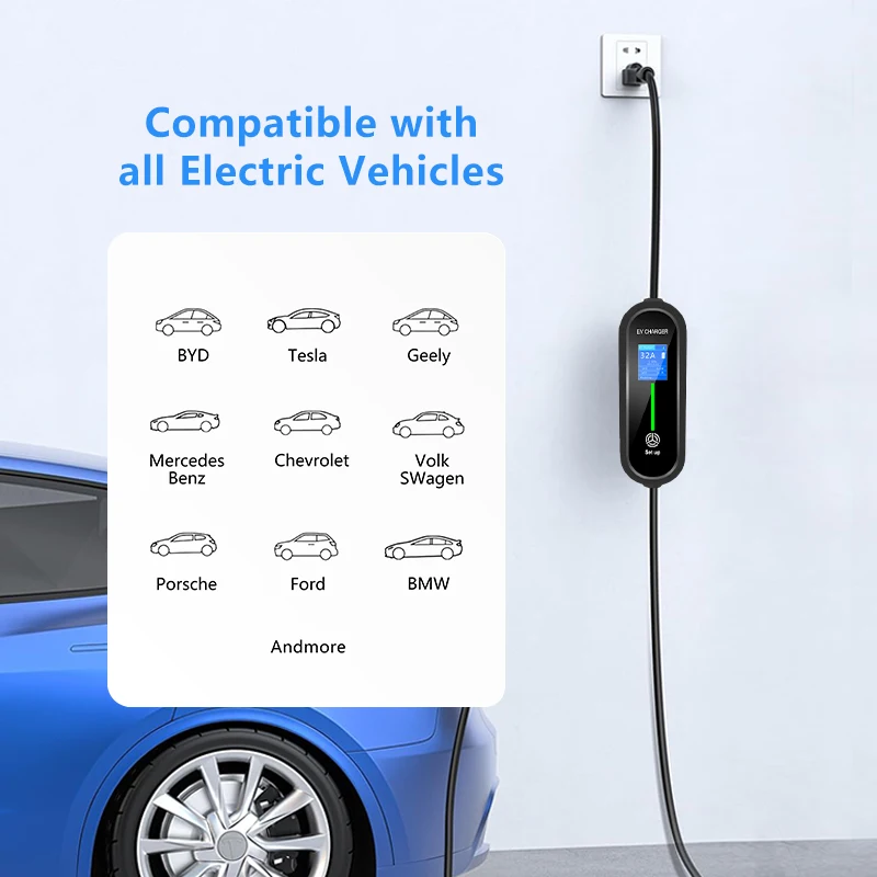 DIBOEV 3.5KW 7KW 1Phase Portable EV Charger Type 2 Type1 GBT Electric Car Charger EVSE Fast Charging Wallbox EV Charging Station