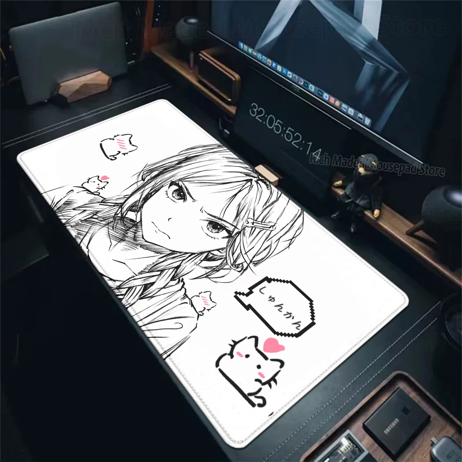 

Cute Anime Girl Mouse Pad Black White Mousepad XXL Kawaii Mouse Mat Large Computer Girls Pads Extended Desk Mat PC Accessories