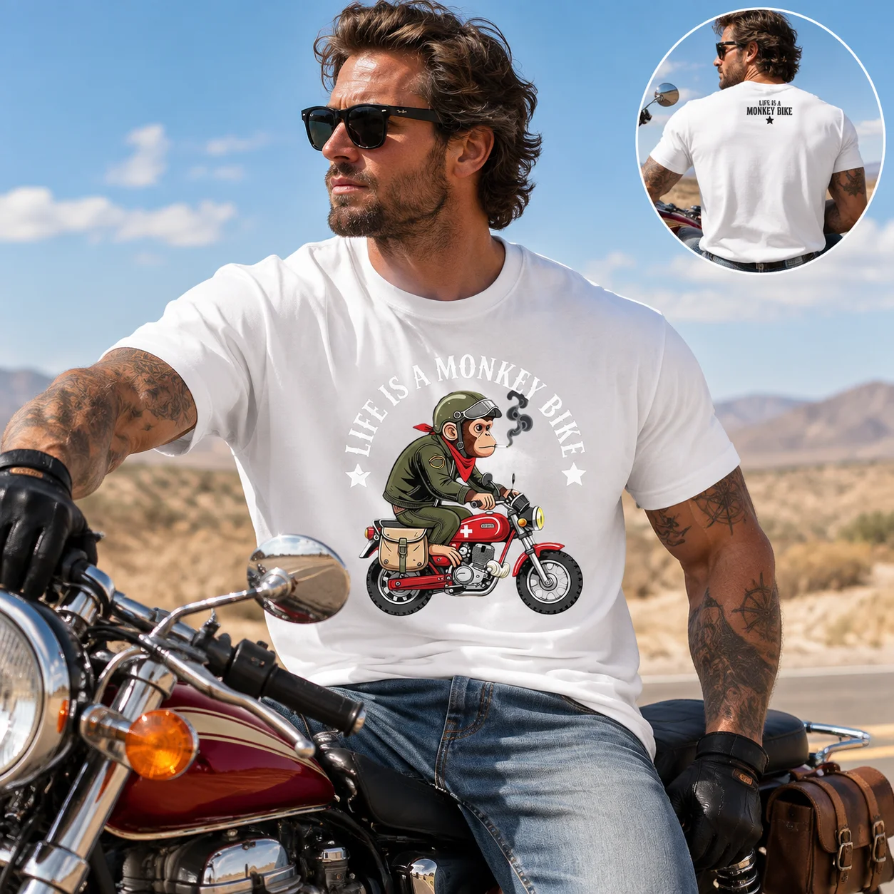 Y2K-Style Biker T-Shirt (Size L / Black / Chopper Style / Vintage Wash / Unisex / Versatile & Breathable / Casual & Stylish)