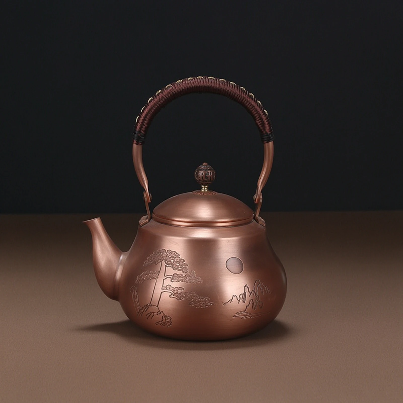 Copper Teapot Handmade Hammered Teapot Tea Kettle Engraved Vintage-Style for Collectors, Boiling Water, Kitchen Display