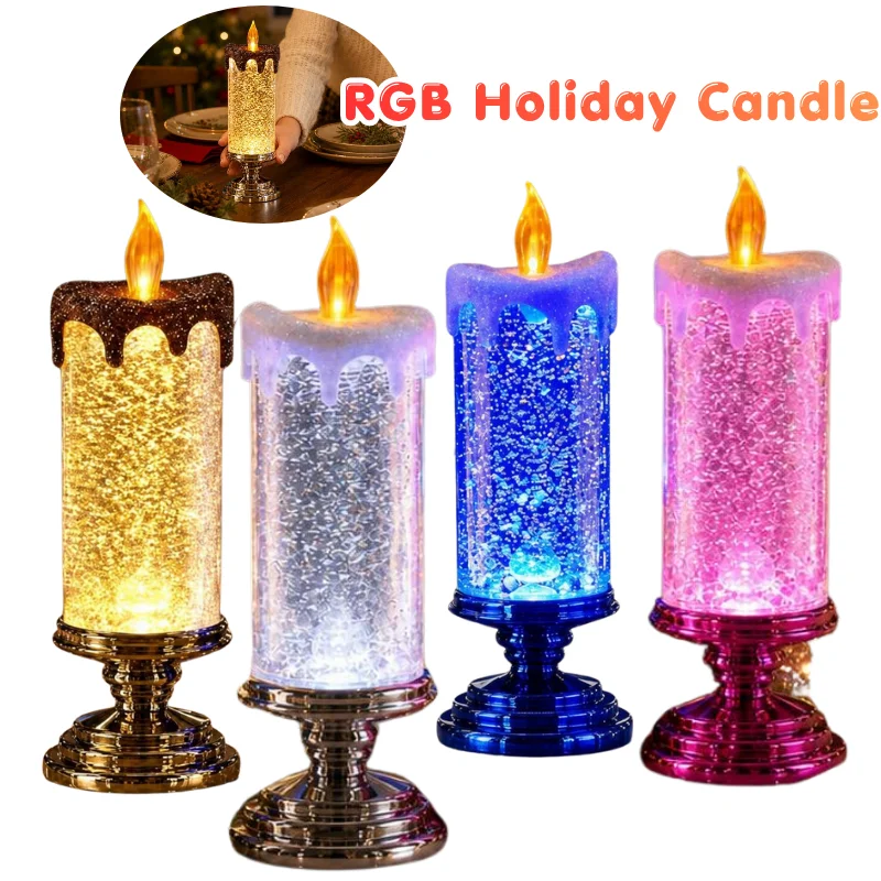 Led Christmas Candle Light Glitter Water Flameless Candles Swirling Sequins Battery Operated Candles for Xmas Table Decor ﻿