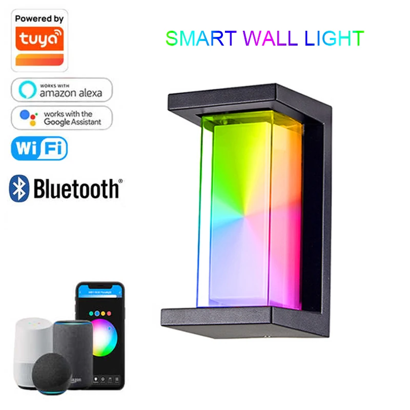 Tuya Smart RGBWWCW Outdoor Waterproof Wall Light, Cell Phone APP Dimming Color Support Voice Function, Work with Alexa & Google