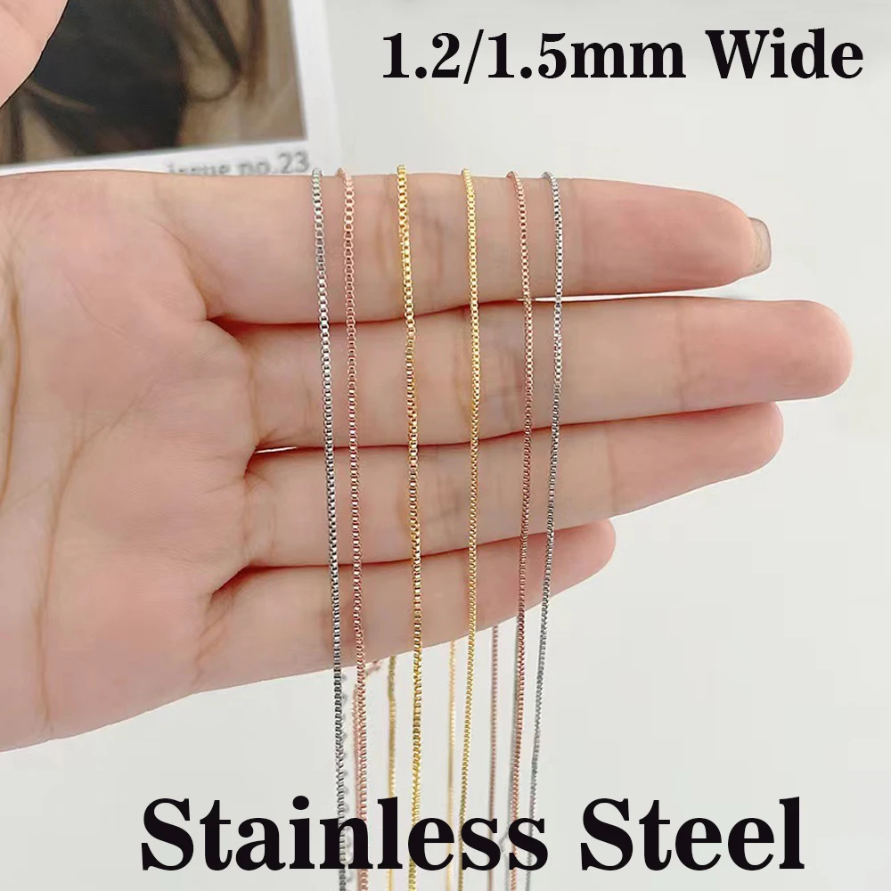 1.2/1.5mm Stainless Steel Gold Silver Color Thin Box Chain Necklace 51cm Length Women's Neck Jewelry Wholesale Drop Shipping