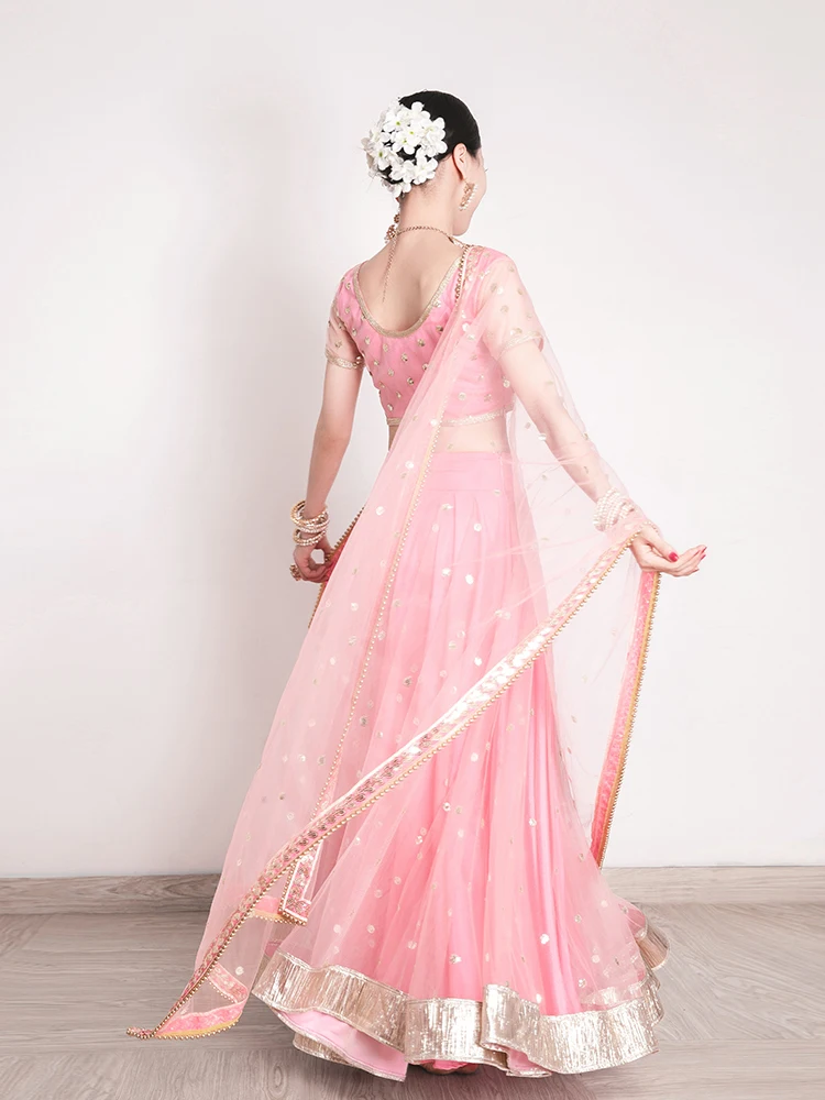 Abito da ballo indiano esotico Abito da ballo da donna Sari fluido Top Gonna ampia altalena Lengha Set da tre pezzi