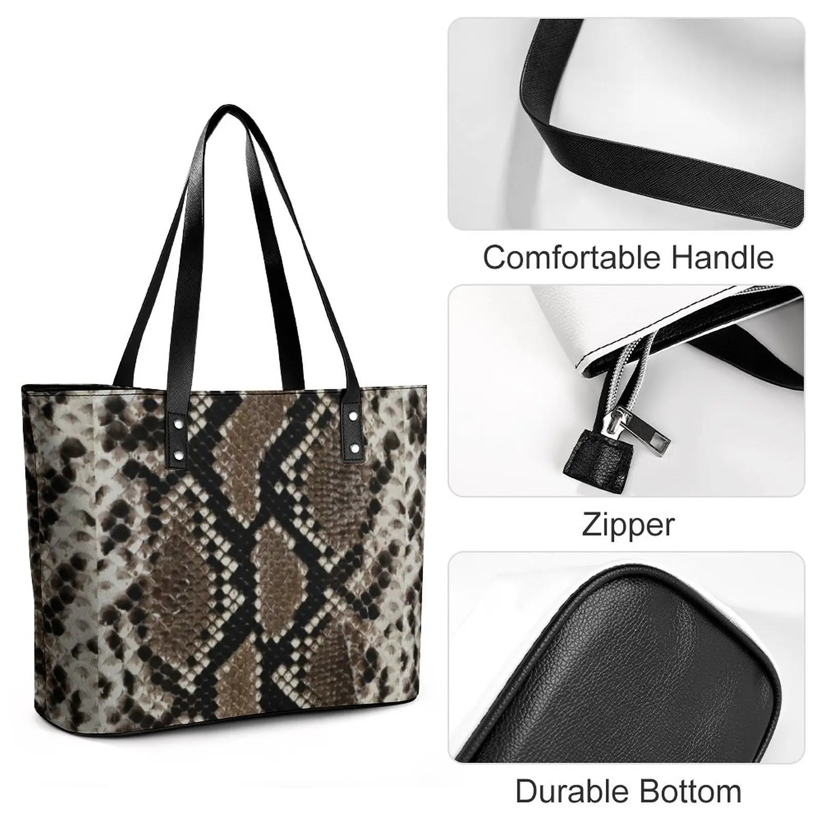 Python Snakeskin Handbags Faux Reticulated Animal Print PU Leather Shoulder Bag Grocery Design Tote Bag Elegant Shopper Bags