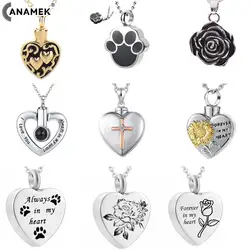 1PC Pet Dog Paw Charm Memorial Funeral Urn for Ashes Animal Necklace Stainless Steel Pendant Cat Ashes Holder Cremation Keepsake