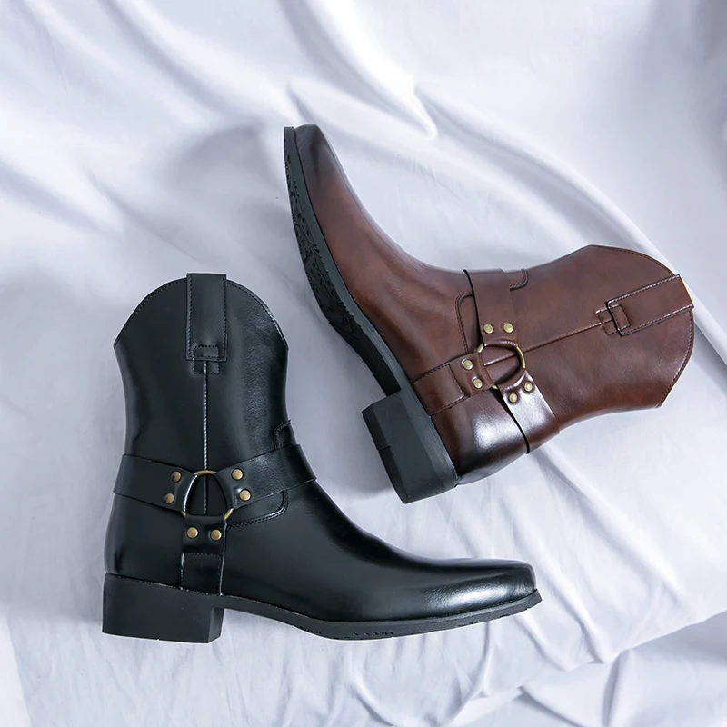 عالية الجودة الرجال تشيلسي الأحذية أحذية من الجلد عادية الكلاسيكية قبعات رعاة البقر الغربية فارس الأحذية منصة رسمية الأحذية للرجال بوتاس #6