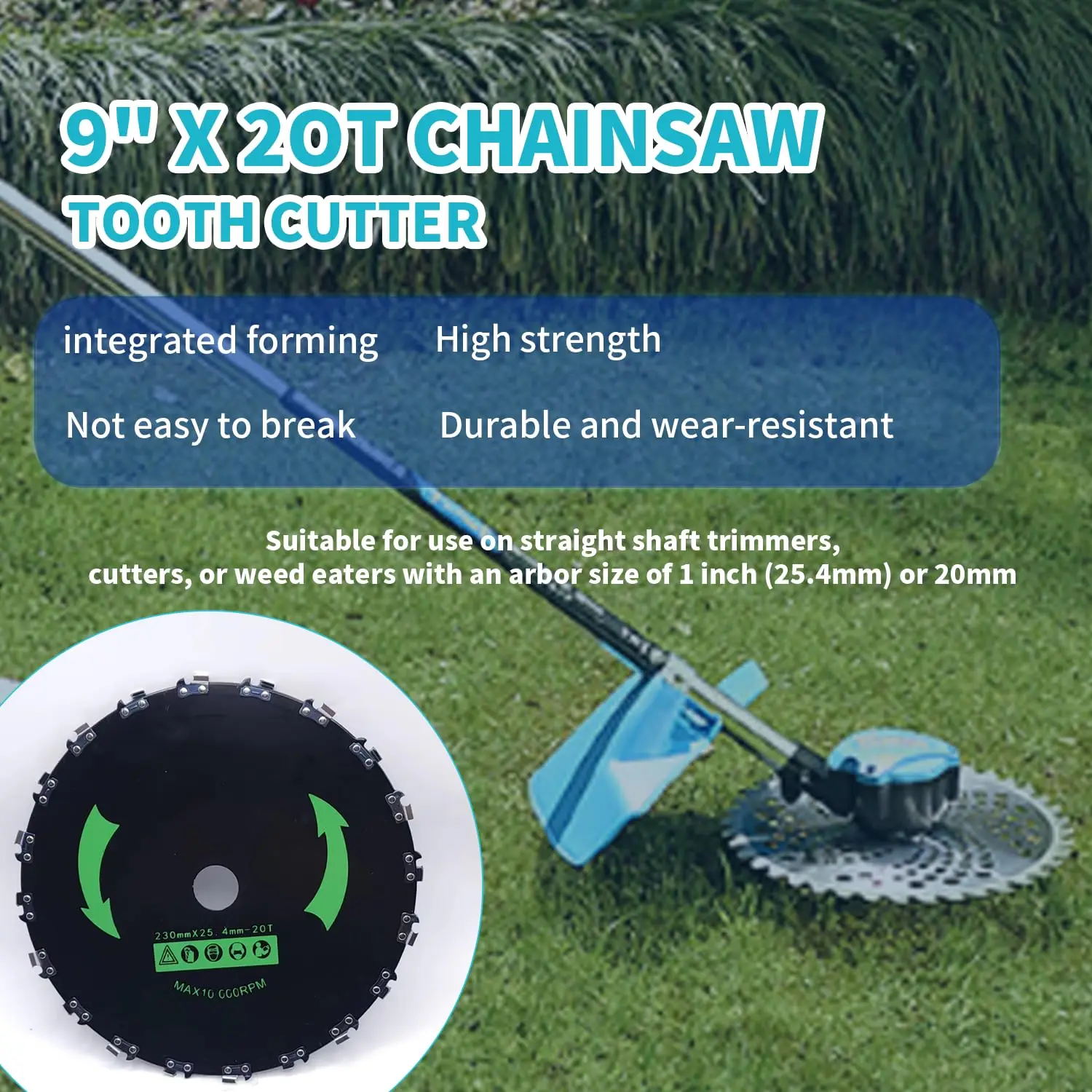 Rafford 1Pcs 9 Inch 20-Tooth Chainsaw Brush Cutter Blade, Round Tooth Trimmer Blade for Weeds, Shrubs, Trees & Bushes Cutting