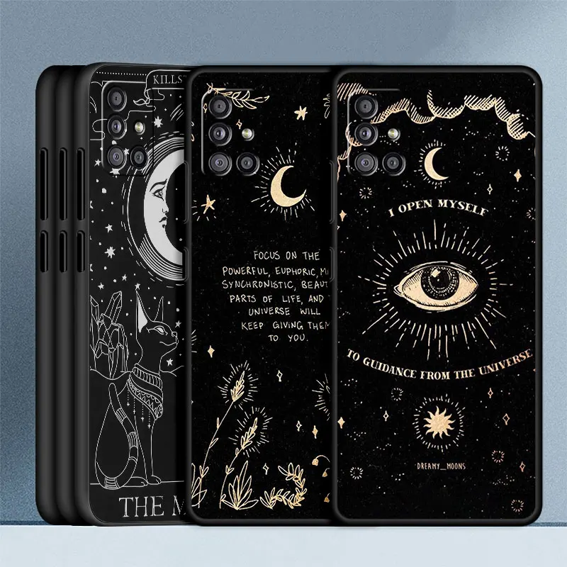 Death Tarot Cute Cat Phone Case For Samsung Galaxy A13 A23 A54 A22 A12 A34 A14 A52 A32 4G A71 A33 a20e Black Soft Silicone Cover