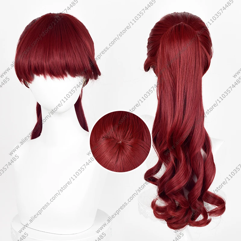 Anime Kasumi Yoshizawa Cosplay Wig 56cm Long Ponytail Wine Red Wigs Heat Resistant Synthetic Hair