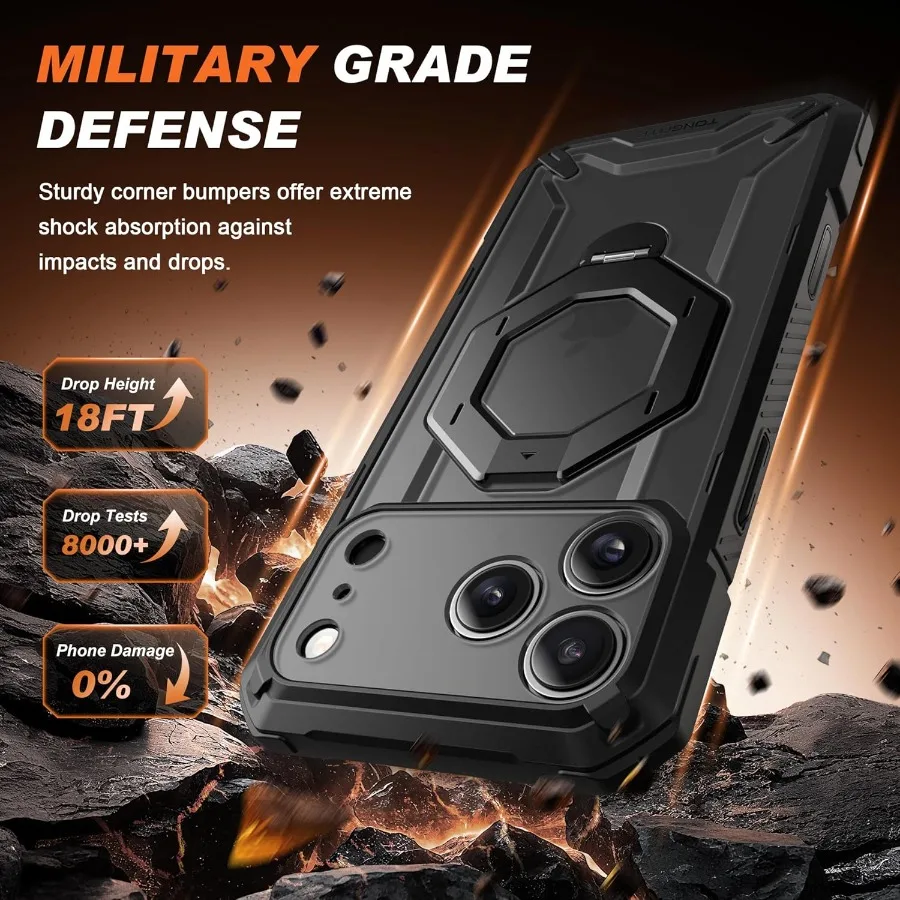 حافظة لهاتف iPhone 17 Pro مع حامل مغناطيسي يدور 360 درجة لتعزيز الوصول وقابلية النقل عسكرية #6