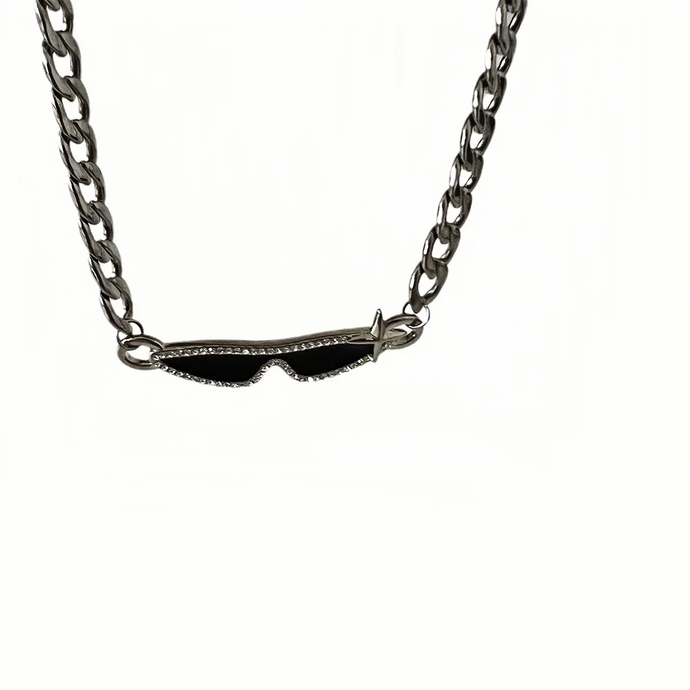 Hip-Hop-Imitation-Sonnenbrille für Männer, Choker, Retro-Silberfarbene Kubanische Kettenhalskette, Modisches Design-Schmuckstück, Trendige Accessoires – Detail 5