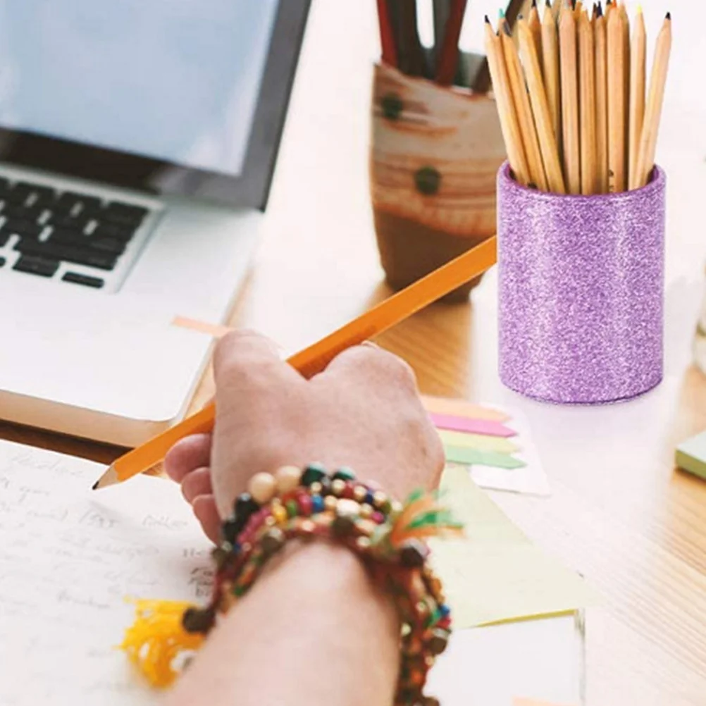 

Pen Holder Pu Cylinder Pencil Storage Bucket Soft Lined For Office School Home Stationery Organizers Makeup Brush