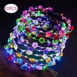 Corona de flores LED para mujer, diadema de 10 piezas, diademas de flores iluminadas, guirnaldas florales brillantes, coronas para fiesta de boda