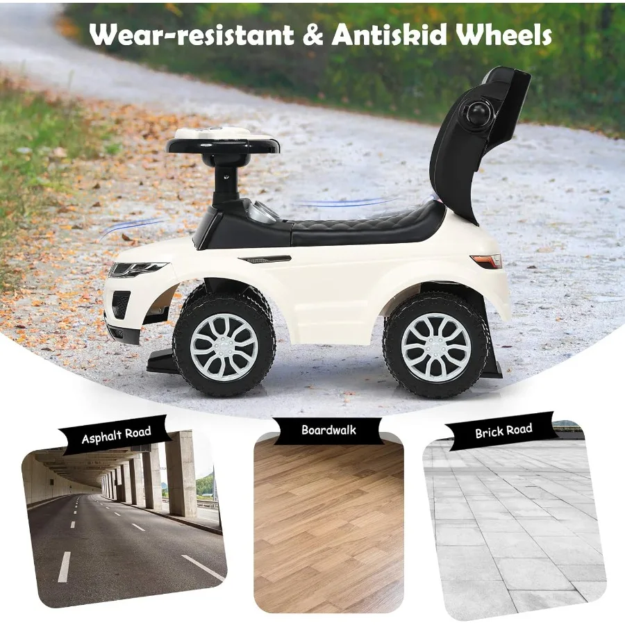 Ride On Push Car, Foot to Floor Ride On Sliding Car Push Handle & Detachable Guardrail, Sound & Lights, Under Seat Storage, Push