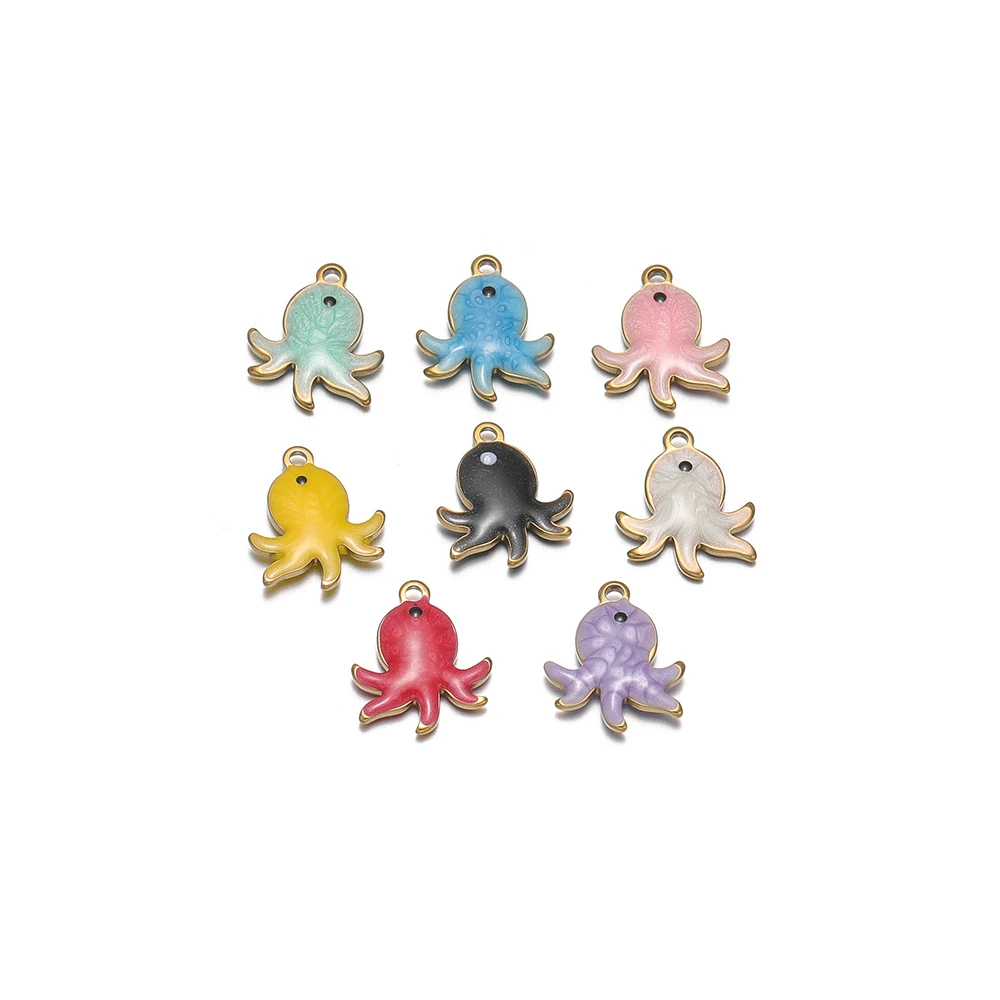 20pcs/lot Stainless Steel Enamel Octopus Charms Colorful Pendants DIY Jewelry Making for Necklaces Earrings Crafts Supplies Bulk