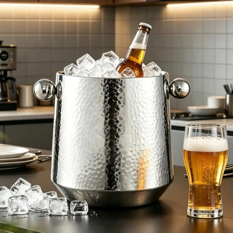 Stainless Steel Ice Bucket Creative Hammer Bar Ice Bucket Protable Luxury Kitchen Wine Cooler European Modern Household Items